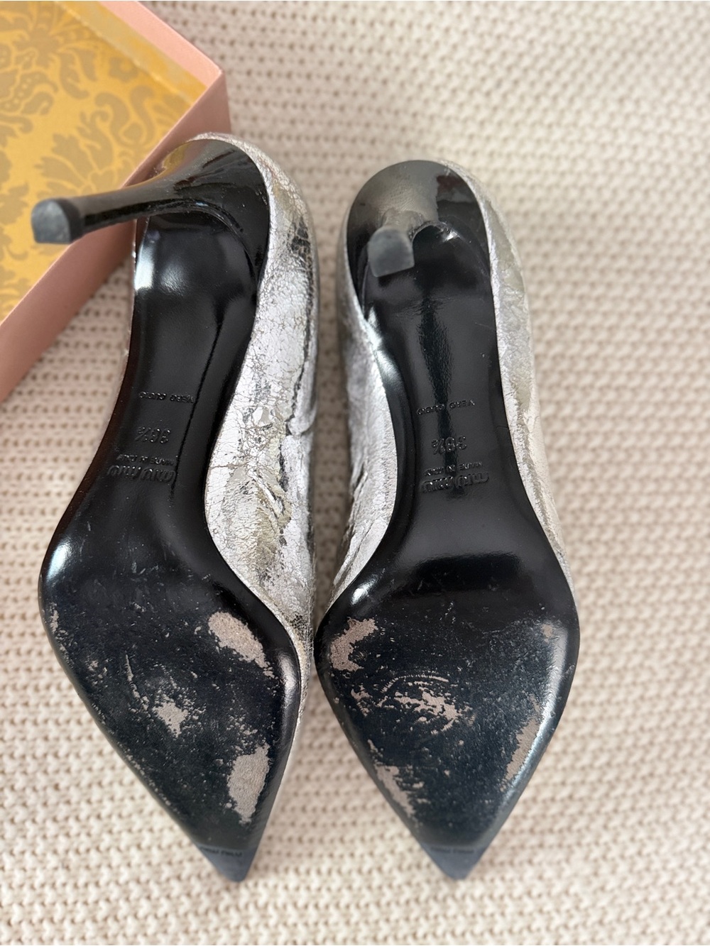 Miu Miu Silver Metallic Pointed-Toe Stiletto Pumps